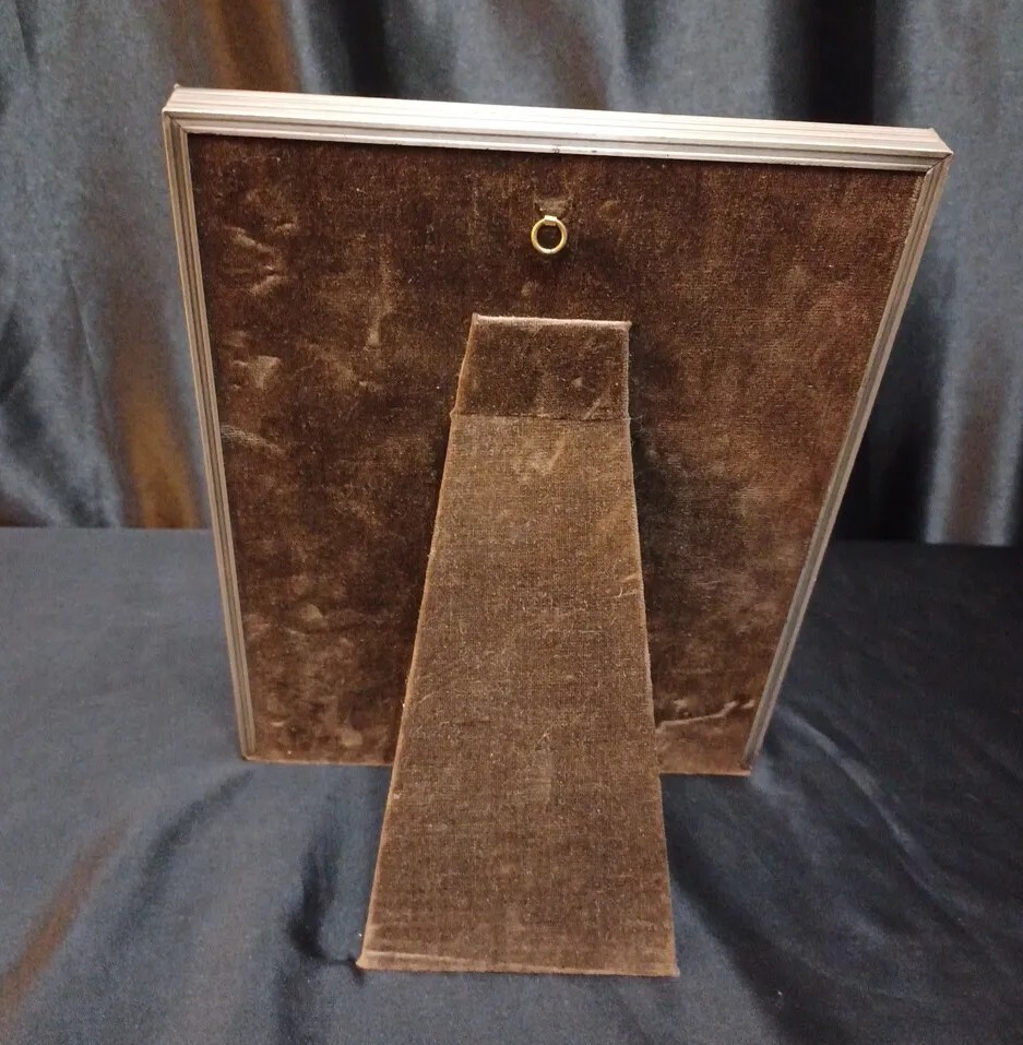 Vintage Photo Frame 8 X 10 Silver Metal Brown Velvet Easel Hanging Mid Century