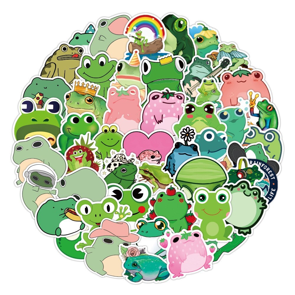 100Pcs Frog Cartoon Sticker for Adults Teens Girls Scrapbooking Water Bottles