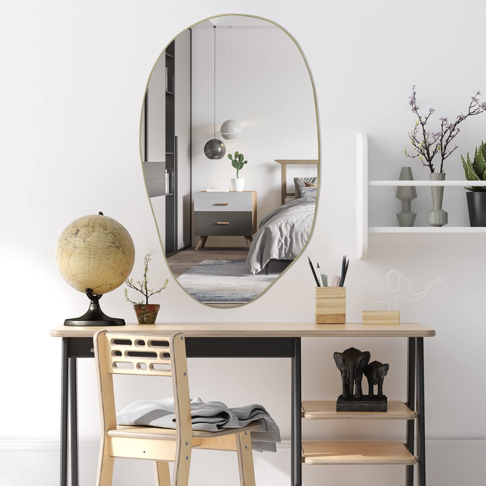 Irregular Wall Mirror, 33.5″x20.5″ Asymmetrical Frameless Decorative Mirror, …