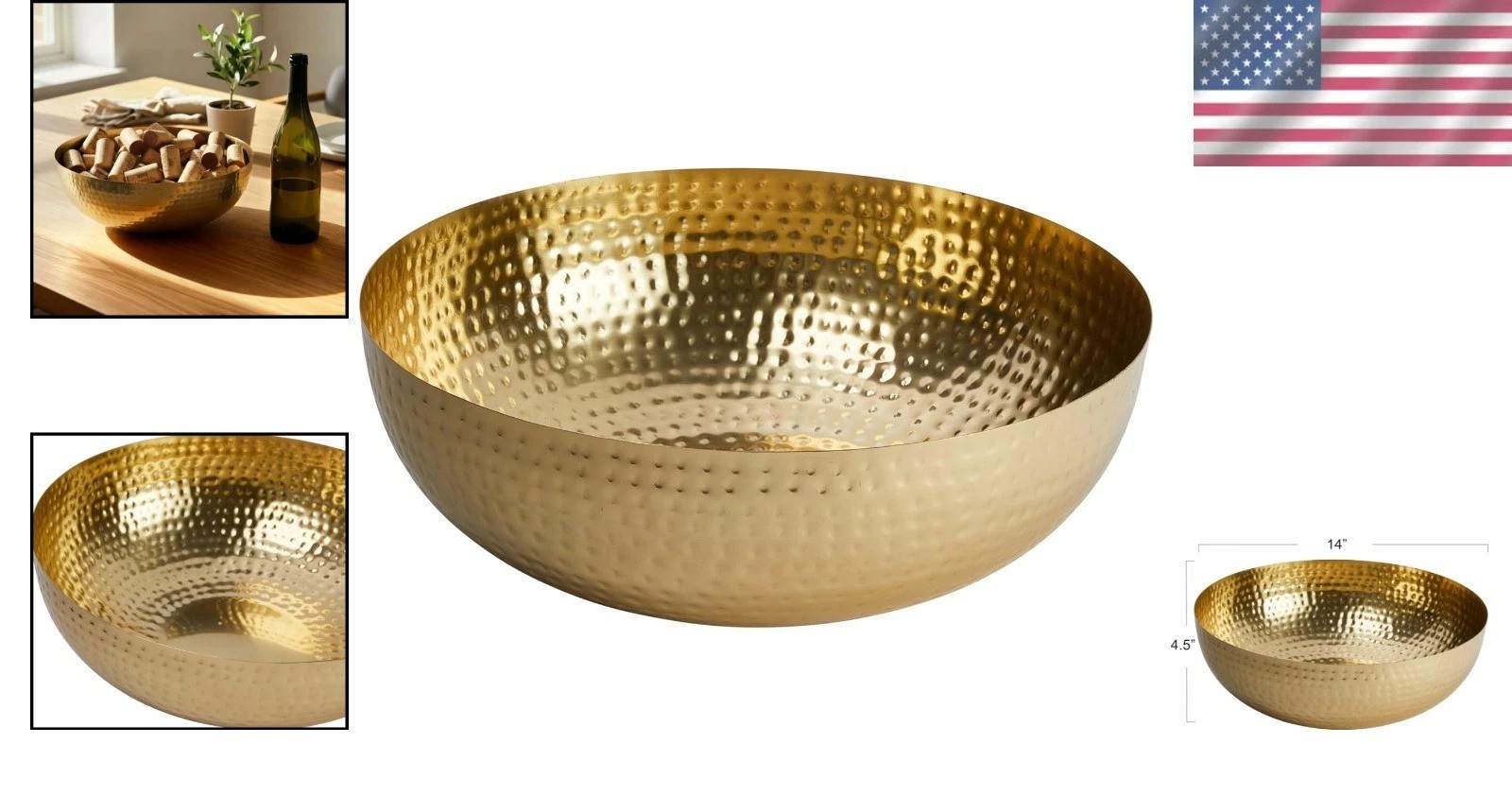 Versatile Gold Finish Bowl, 14″ – Hand Wash Only