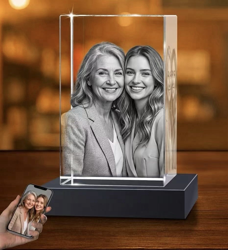 Custom 3D Crystal Photo Gift for Mom Dad Personalized FREE Light Base