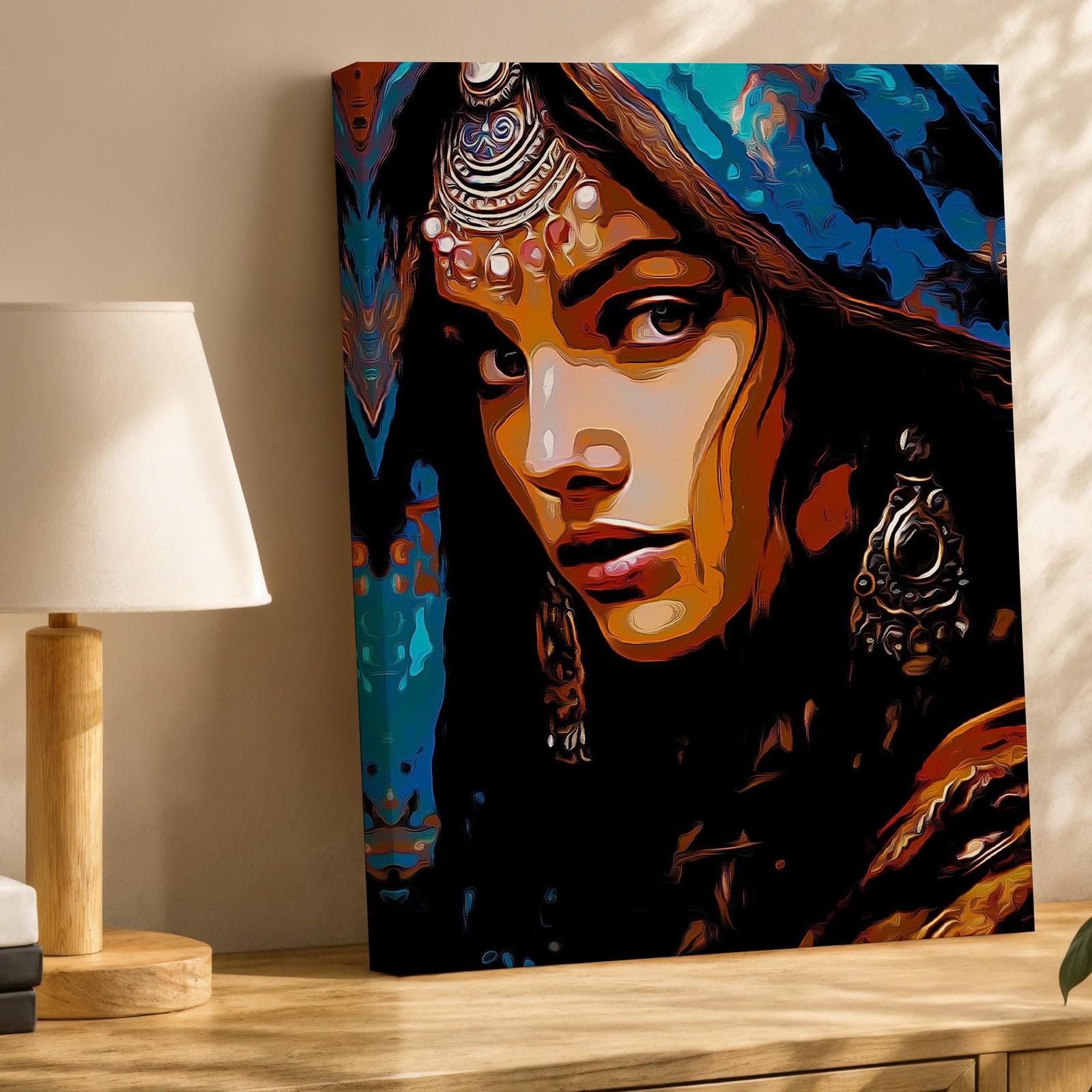 Bohemian Ethnic Woman Portrait Canvas Wall Art Colorful Face Print Home Decor