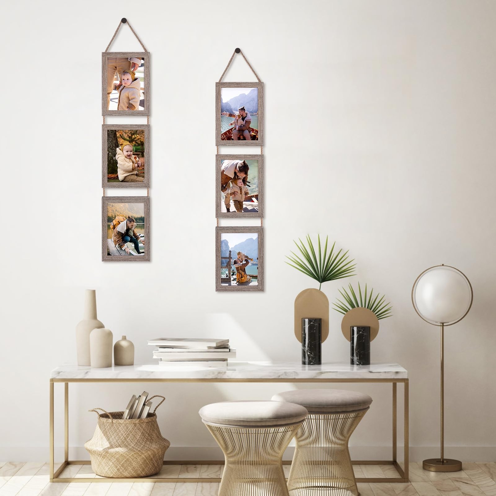 5×7 Collage Hanging Triple Picture Frames Set, Rustic 6 Opening Vertical Fram…