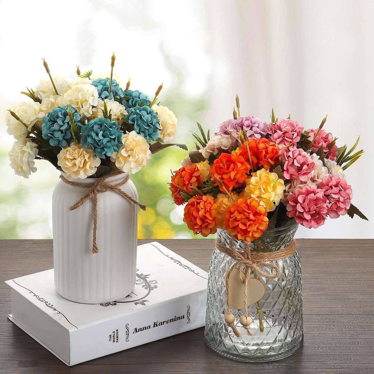 1-5Bundle Artificial Hydrangea Flower Silk Bouquet Party Home Decor UV Resistant