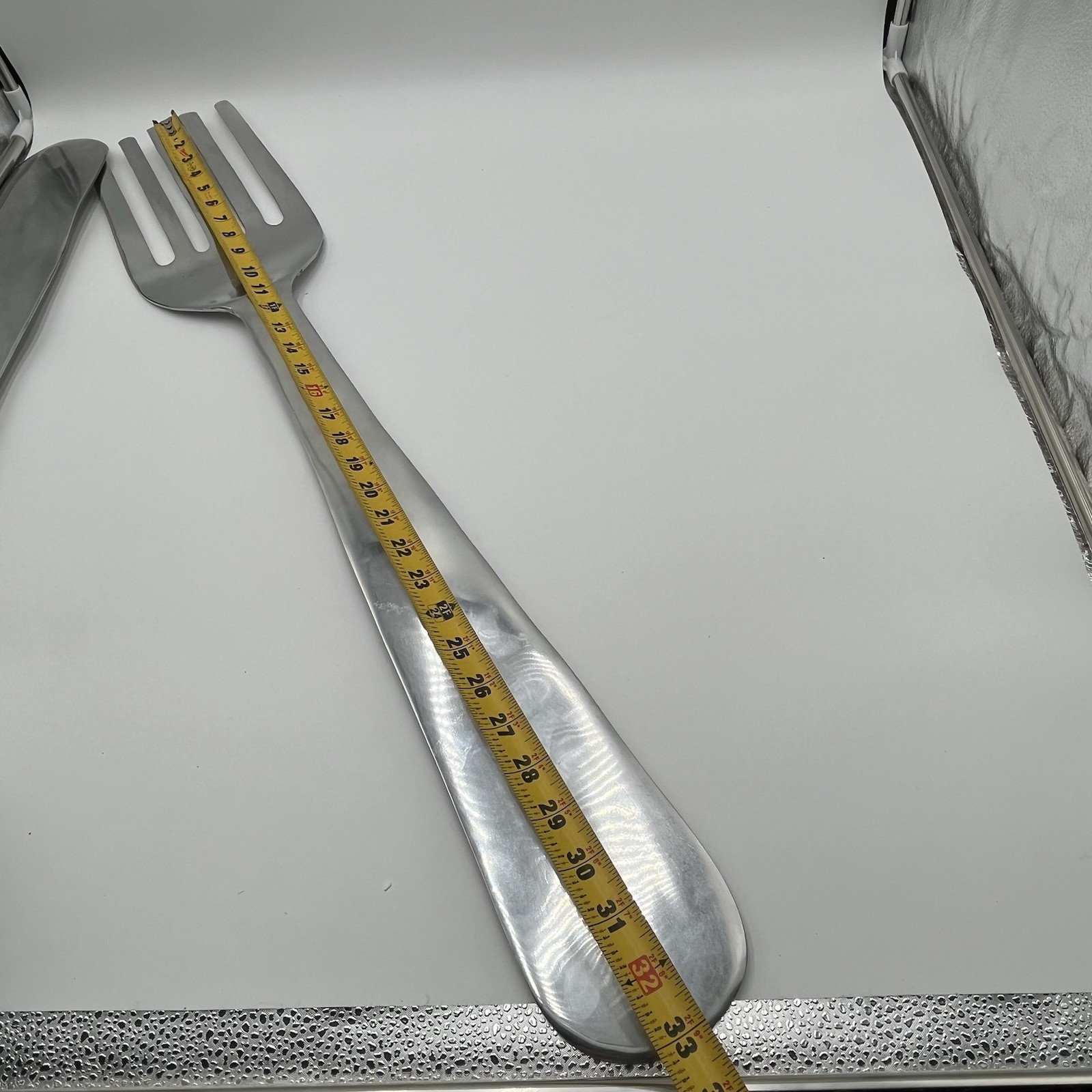 33.5” Oversized Aluminum Spoon & Fork Wall Decor Set Large Kitchen Utensils