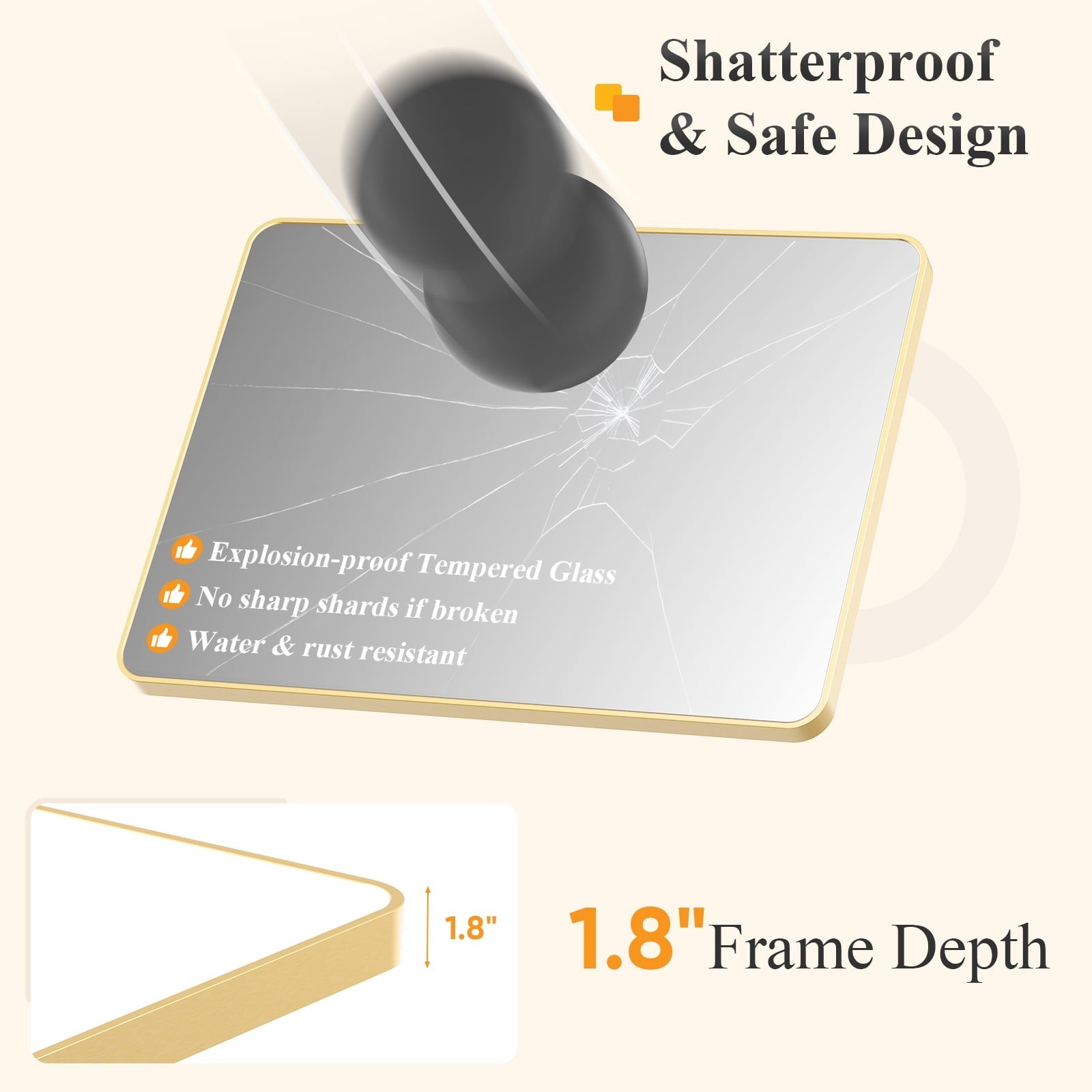 5 Size Choice Rectangular Bathroom Mirror w/Round Corner&Metal Frame,Wall Mirror