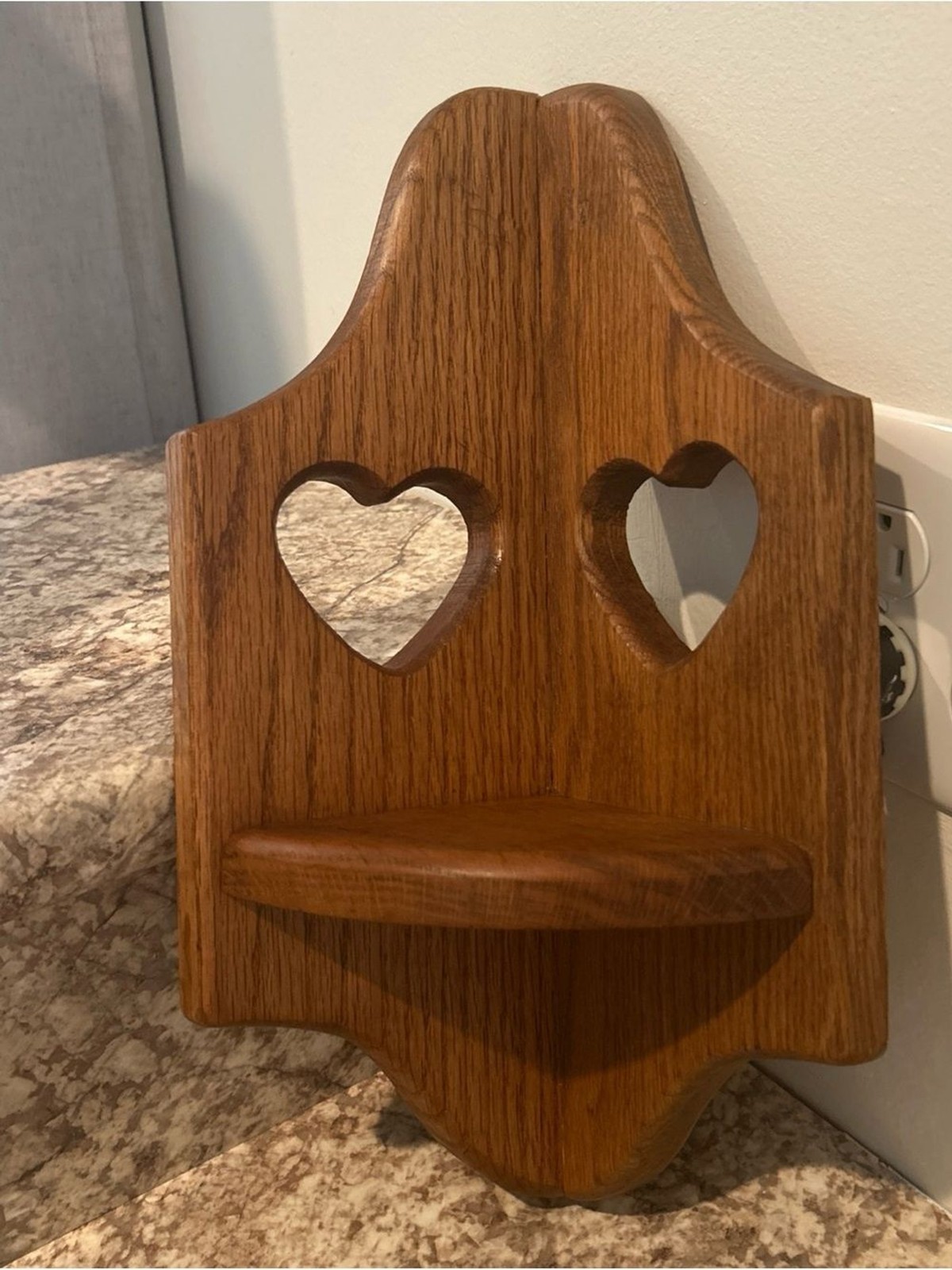 Vintage Wooden Heart Corner Wall Shelf – Warm Oak Tone 16 x 9 inches