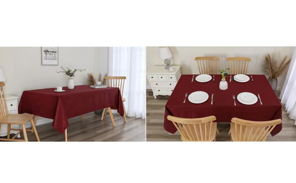 Tablecloth Burgundy Jacquard Rectangle Table Cloth 54 X 84 Inch, Water Resistant