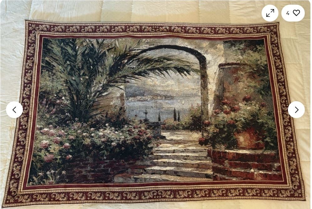 Mediterranean Renaissance Tapestry 51×52 Wall Art Hanging Garden Italian Villa