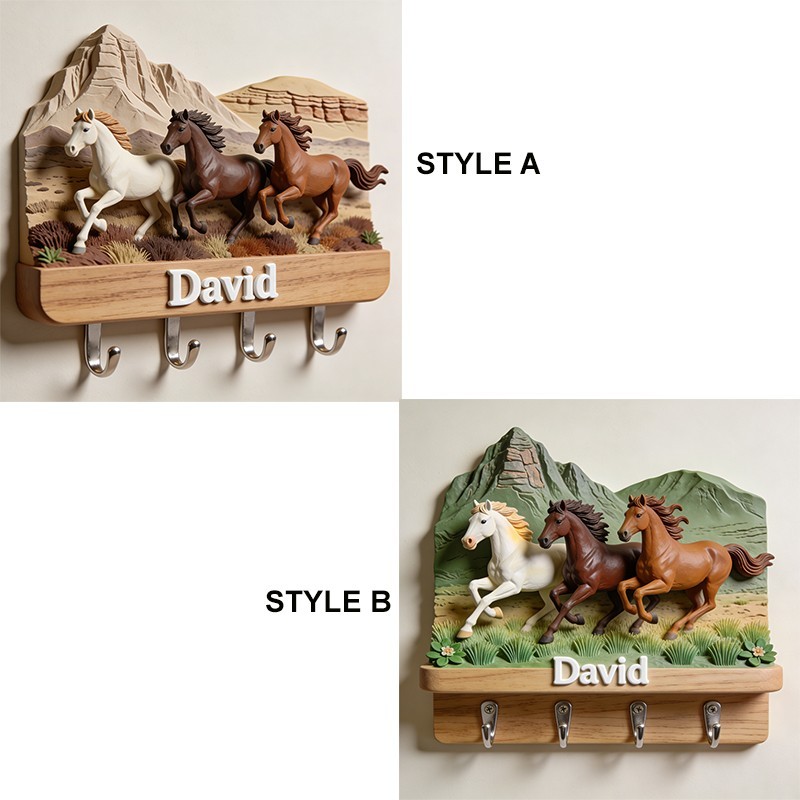 Personalized galloping horse themed wall hooks key holder