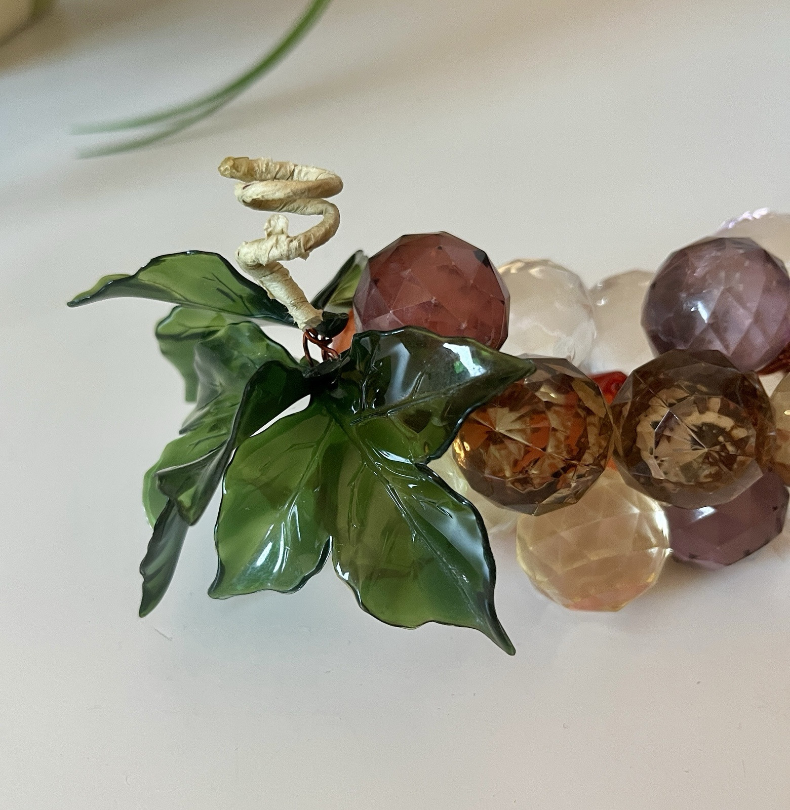 Multicolored Cluster Grapes On The Vine With Leaves Lucite 9 Inches Long
