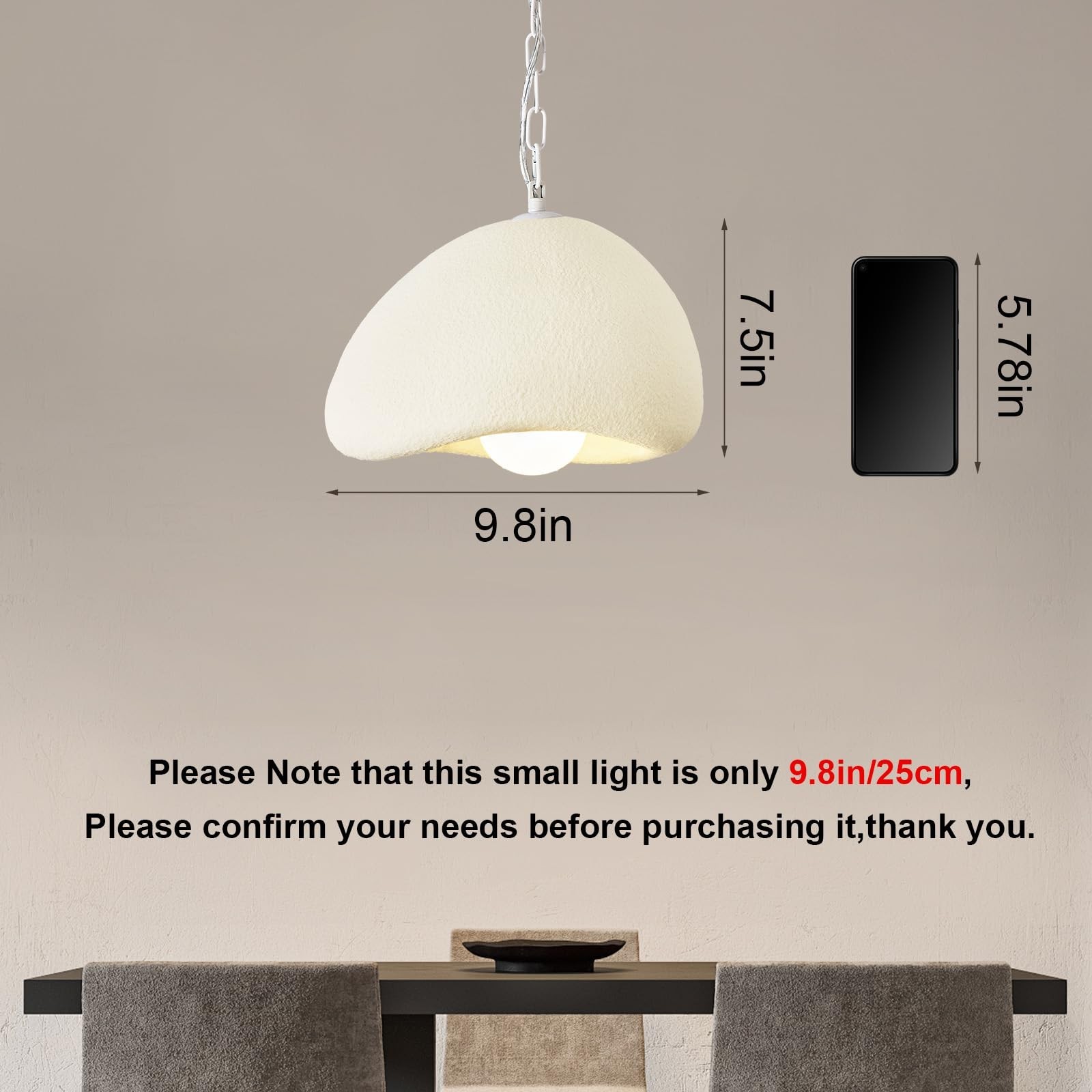 Wabi Sabi Pendant Lights,9.8in White Modern Pendant Light Resin Hanging Lamp …