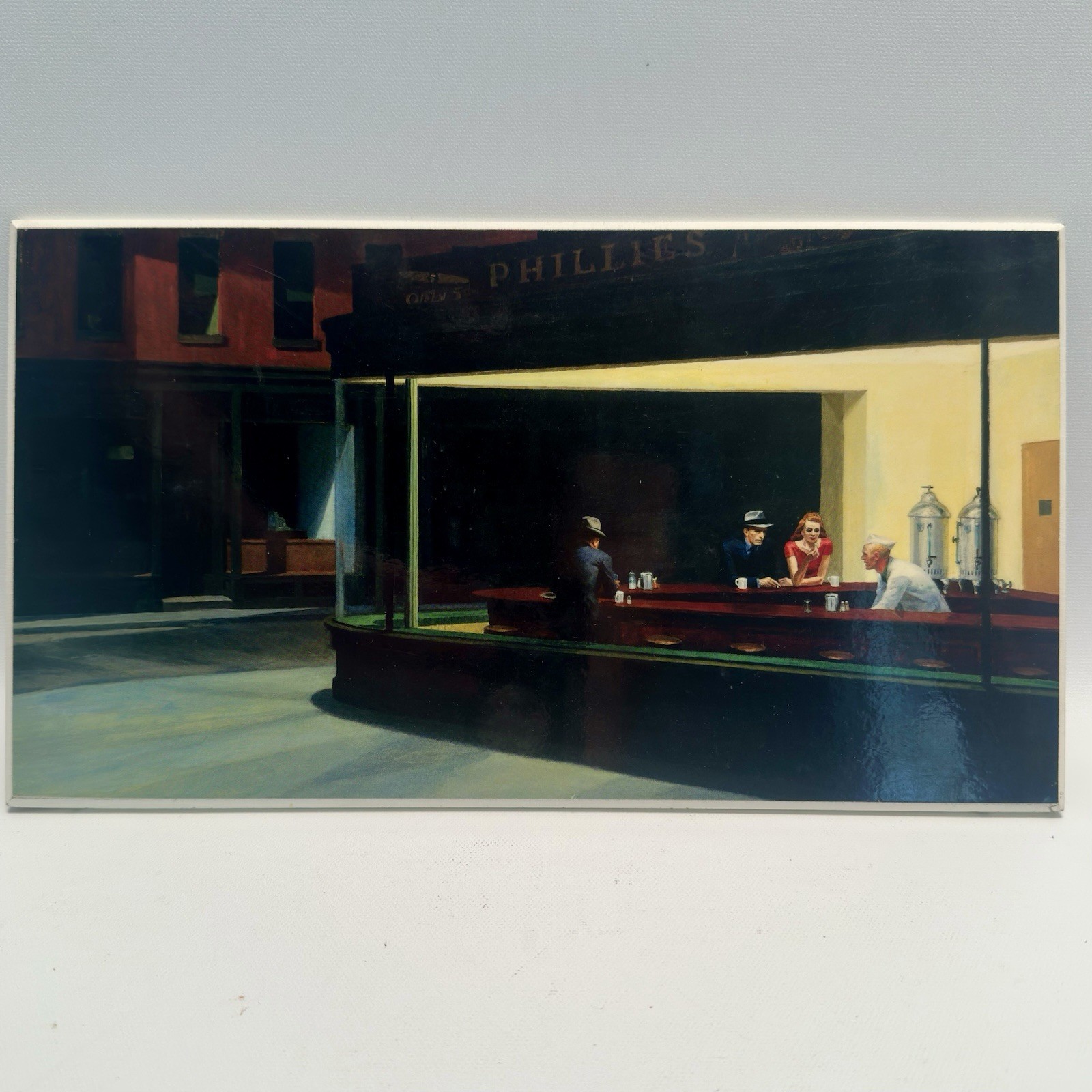 Vintage Edward Hopper Nighthawks Wood Art Plaque Art Institute Chicago 6.5×11.5