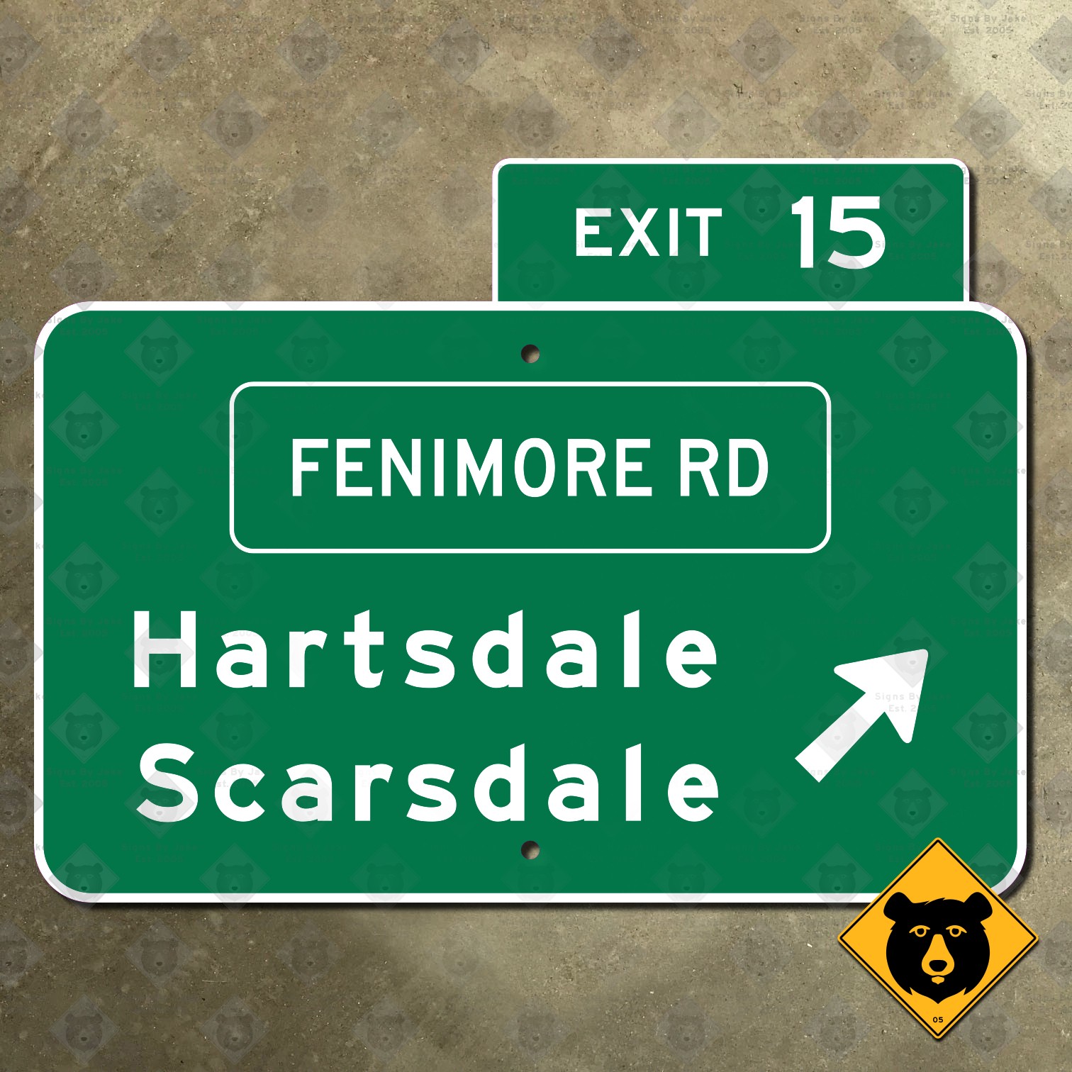New York Bronx River Parkway Exit 15 Hartsdale Scarsdale highway road sign 12×9