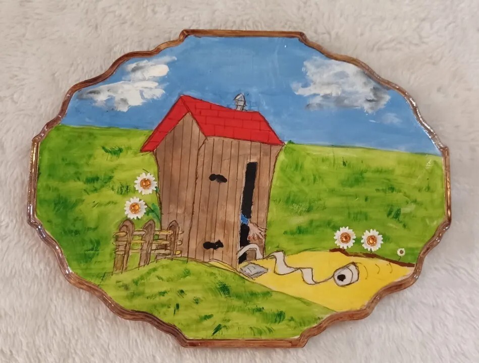 Bathroom Sign Funny Potty Humor Outhouse Wall Plaque Hand Painted Cabin Decor