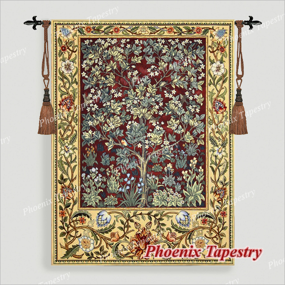 MEDIUM William Morris Tree of Life Fine Art Tapestry Wall Hanging, RUBY 47″x33″