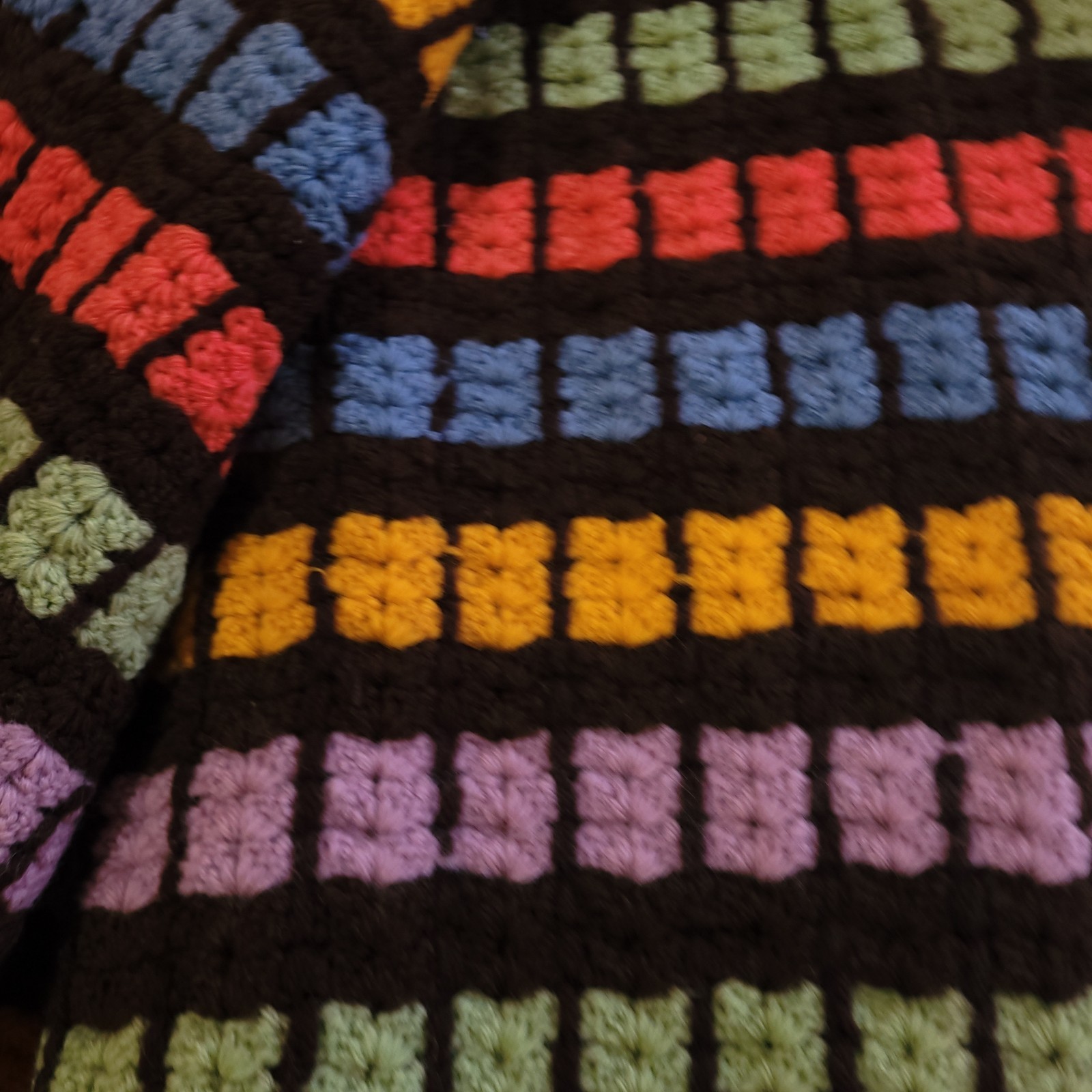 Vtg Granny Square Crochet Throw Blanket Afghan ~56×56 Handmade Brown Multicolor