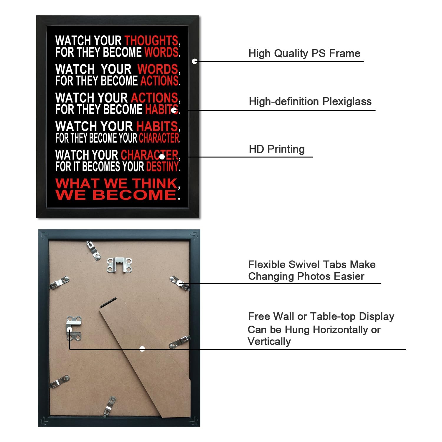 Black Framed Wall Art 3 Panels Motivational Office Positive Quotes Inspiratio…