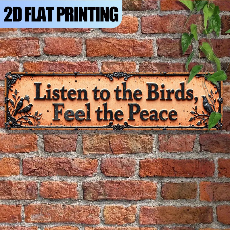 Listen to the Birds Feel the Peace Bird Branch Vintage Metal Sign Tin Wall Decor