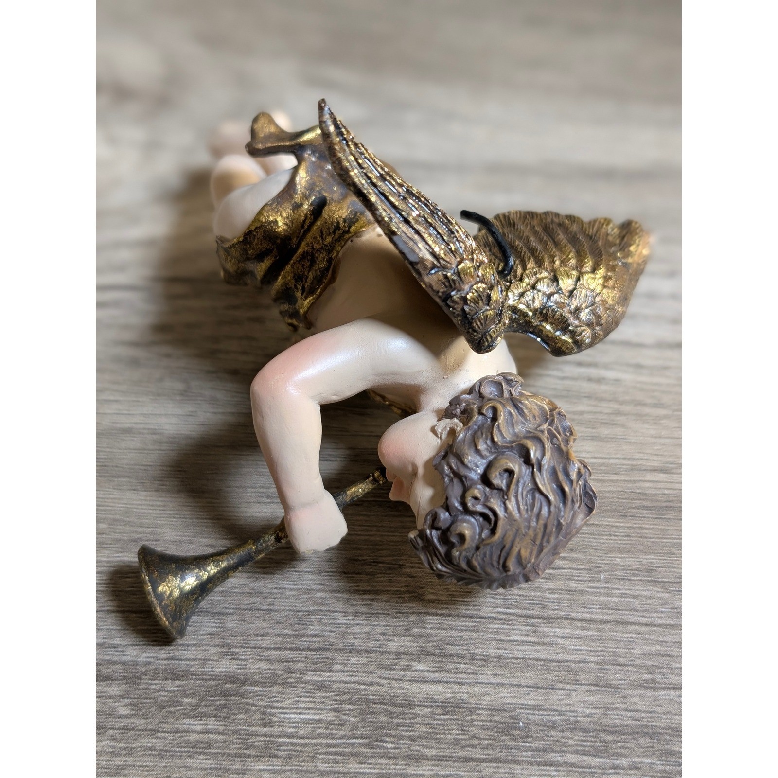 Vintage Cherub Angel Figurine Gold Wings Playing Trumpet Wall Hanging Decor