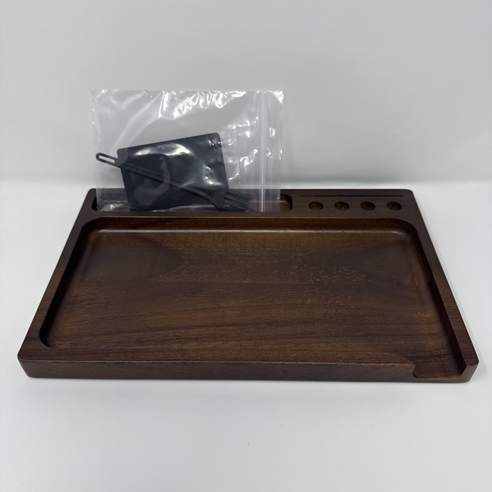 Wooden Rolling Tray Set 11×7 Walnut Wood with Scraper Brush New in Box