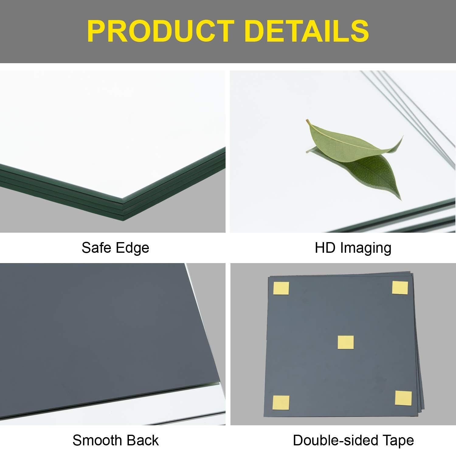 Versatile 2″x2″ Frameless Glass Mirror Tiles – 4pcs for Home & Gym Decor