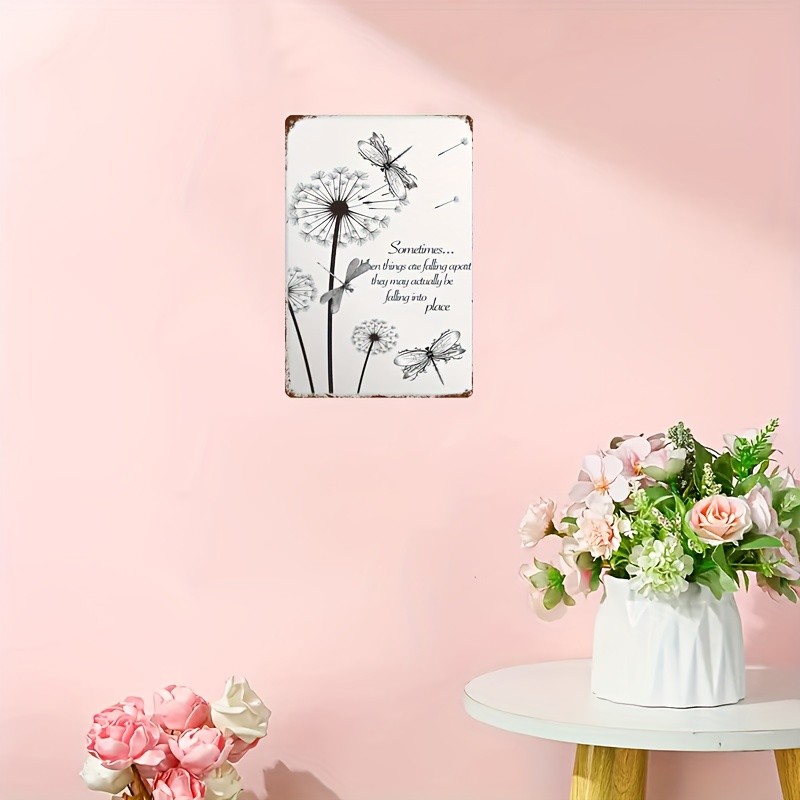 Dragonfly Dandelion Metal Sign Minimalist Inspirational Boho Living Room Decor