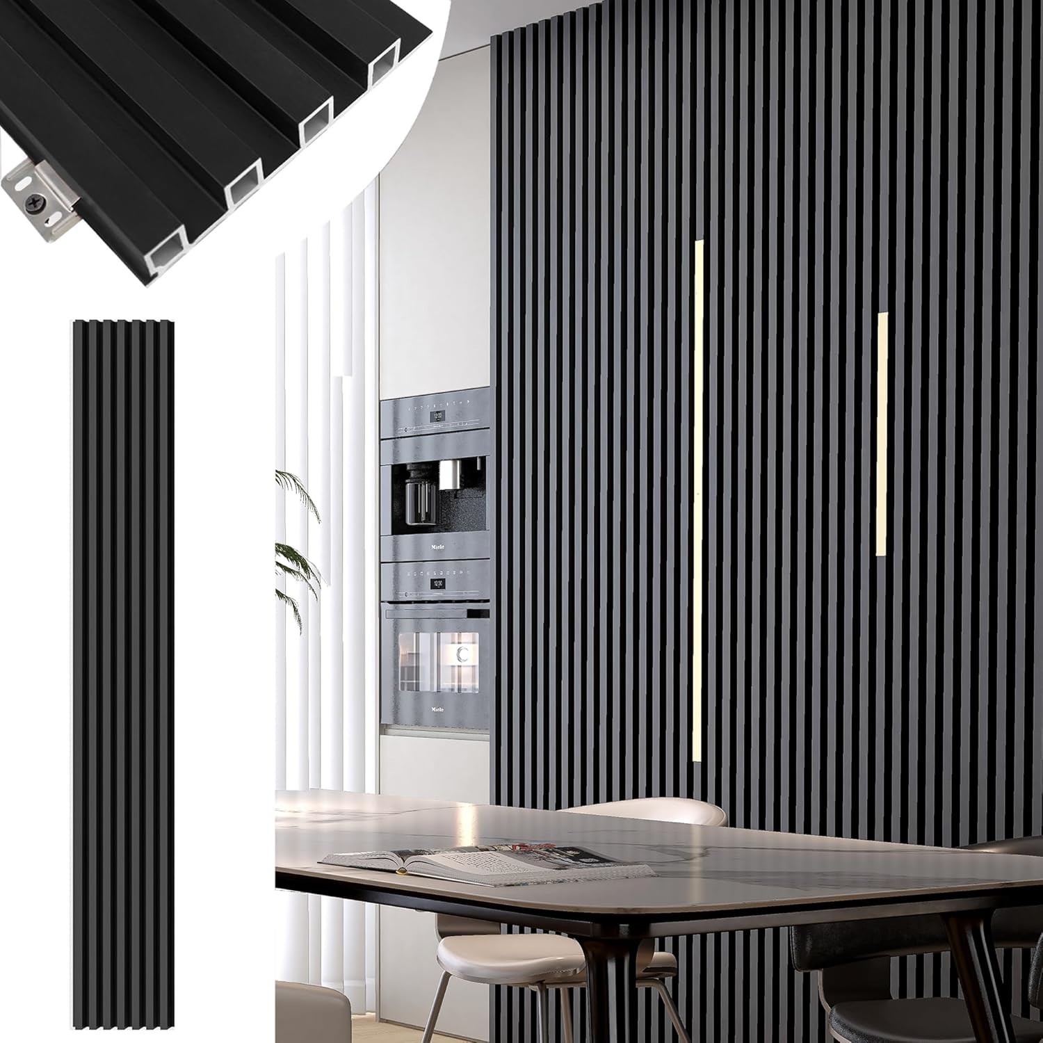 Black Wall Panels for Interior Decor Slat Wall Paneling 96x6in 8Pack for Livi…