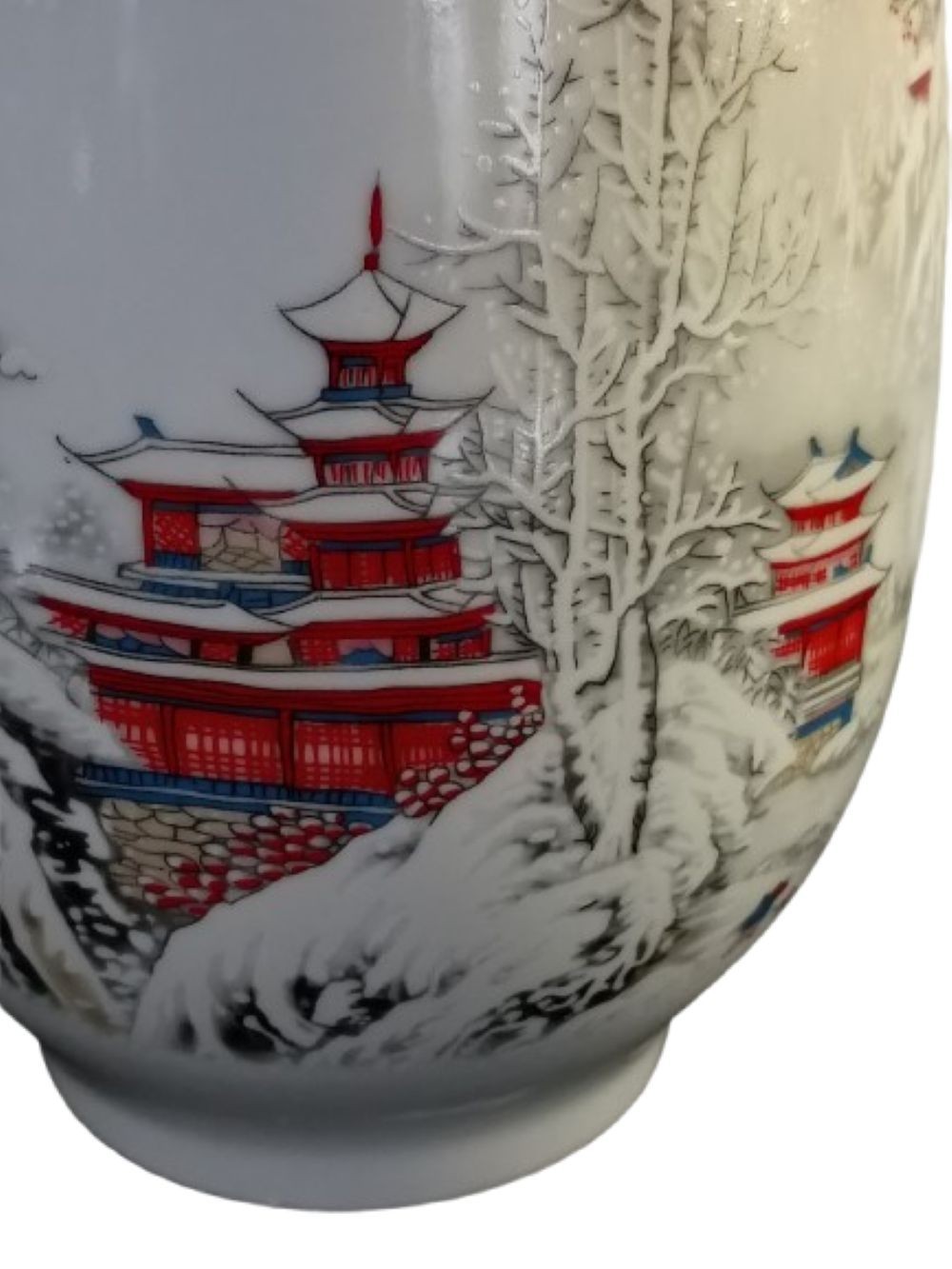 Chinese Snowy Mountain Village Vase / Height 9 inches / TM 809