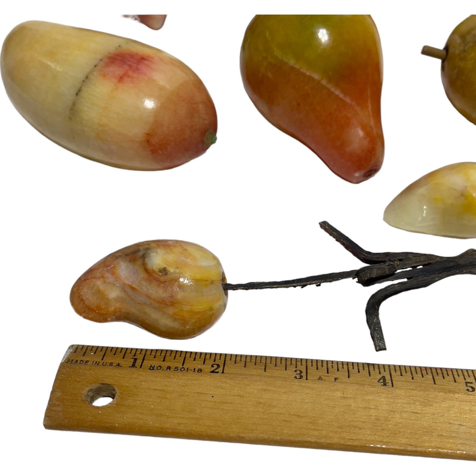 Vintage Alabaster Italian Stone Fruit Lot Of 7 Pieces Mango Pear Pineapple Peach