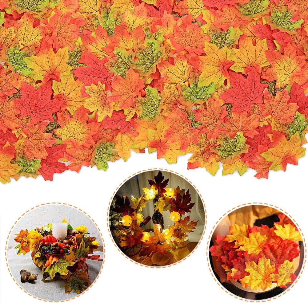 Artificial Fall Maple Leaves Bulk 300 Pcs Assorted Color Fake Autumn Leaves with