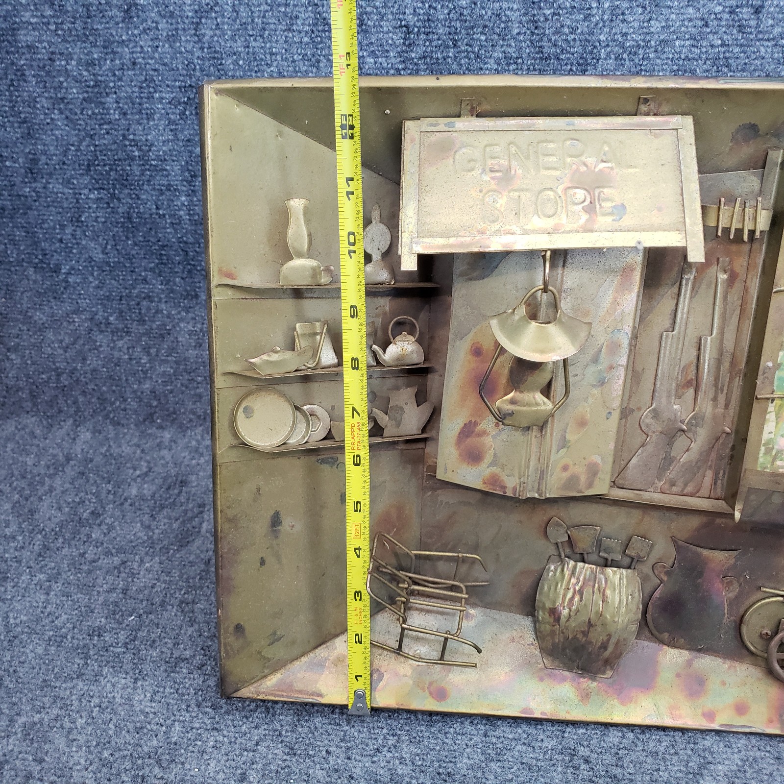 Vintage 1974 Enesco Copper 3D Folk Art General Store Wall Hanging