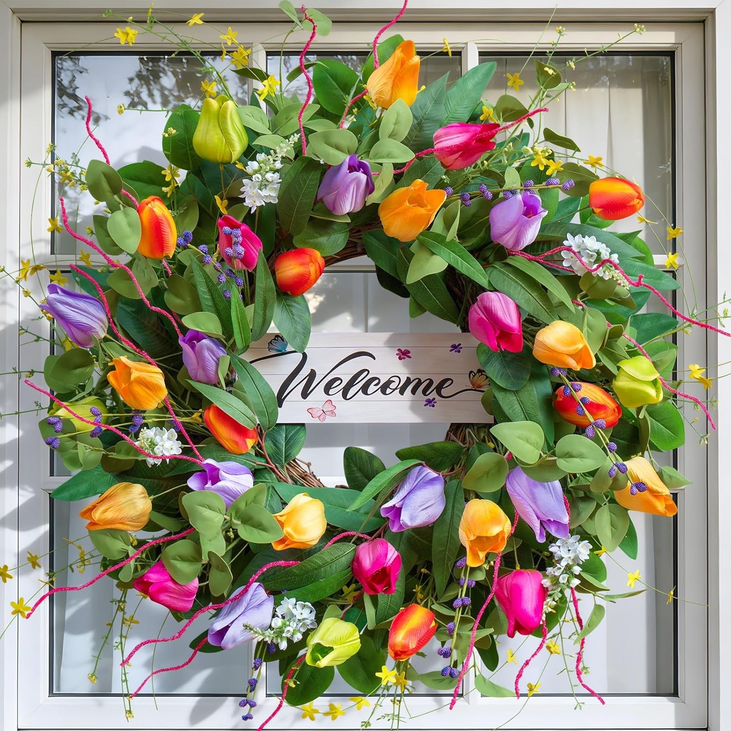 Summer Spring Wreaths for Front Door 26 Inch, Tulip Spring Summer Wreath with