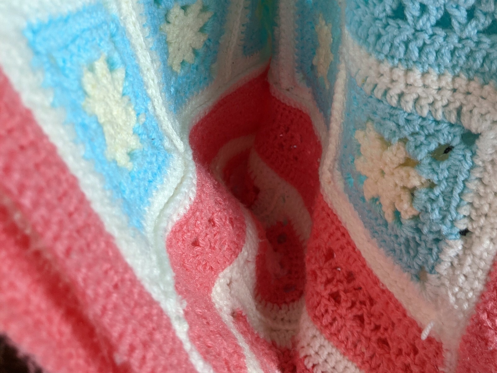 Pink White Afghan Blanket Roseanne Throw (62×54) Blue Granny Square