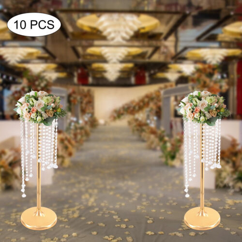 10Pcs 27.5 inch Tall Crystal Flower Vase For Wedding Centerpieces Gold Vases