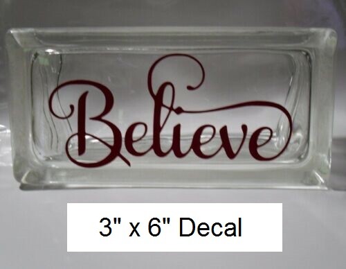 Believe Christmas decal sticker for DIY 4×8 glass block