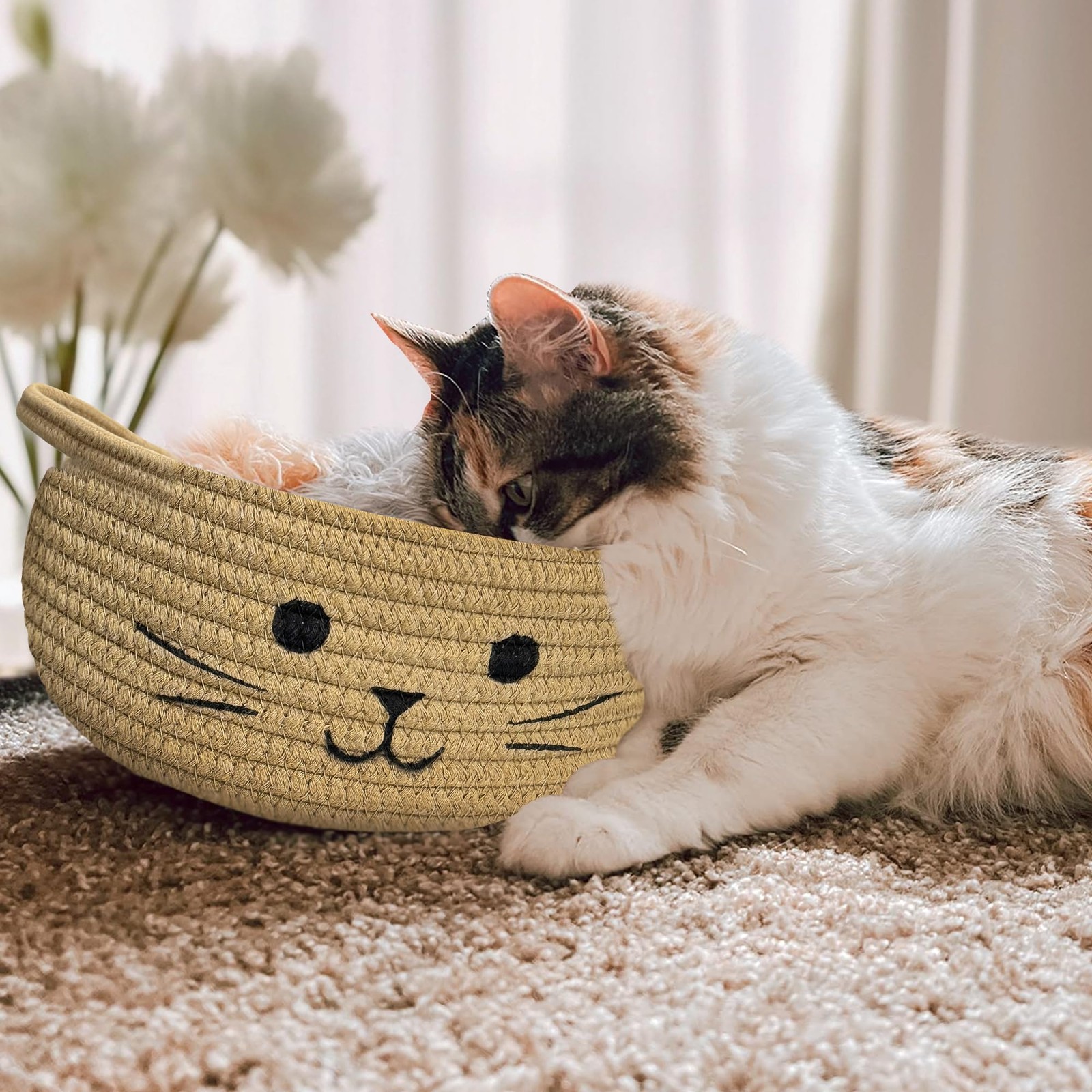 BYLSSNUK 9.8″ x 4″ Small Cat Toy Basket – Baskets for Gifts 9.8″D x 4″H, Jute
