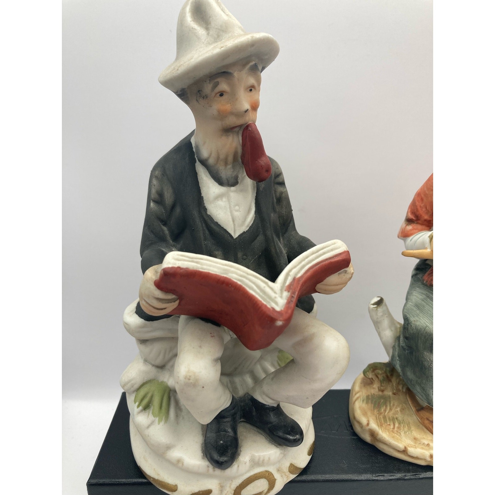 Vintage Ceramic Figurines Couple Reading Book and Knitting-One Branded Japan