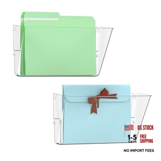 Single Pocket Wall File Holder Hanging Wall Organizer, Wall Mount 2 Pack Clear