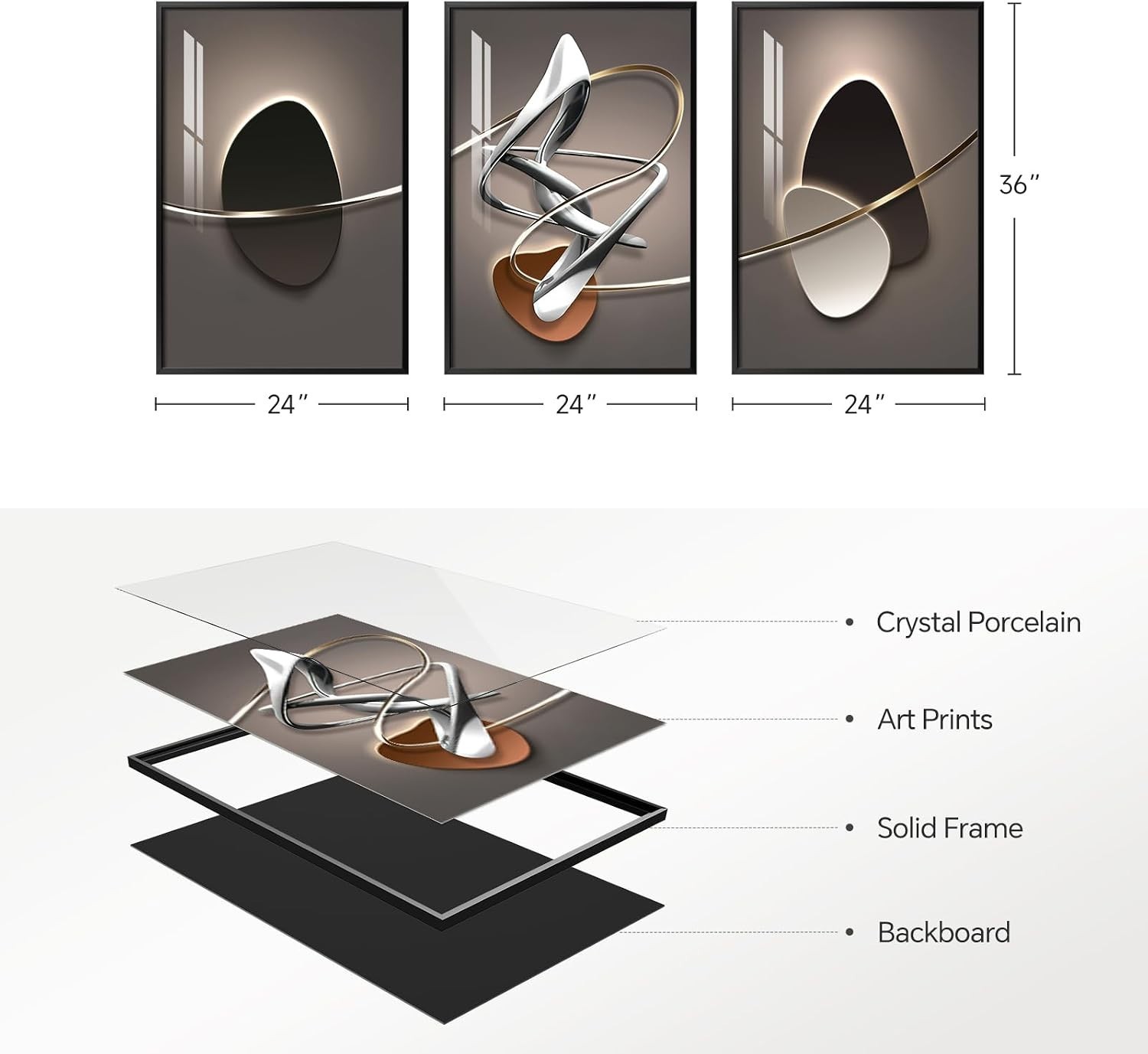 Framed Large Modern Abstract Wall Art for Living Room, Large 3 Piece Black an…