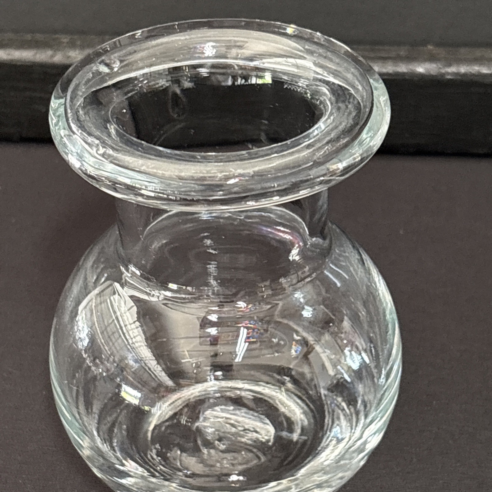 Vintage Clear Glass Bud Vase Rolled Rim Bulbous Round Mini Vase 4-1/2” Tall
