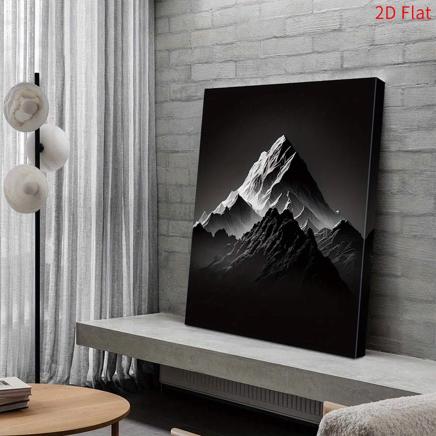 Black White Foggy Peak Mountain Minimal Canvas, Modern Monochrome Living Print