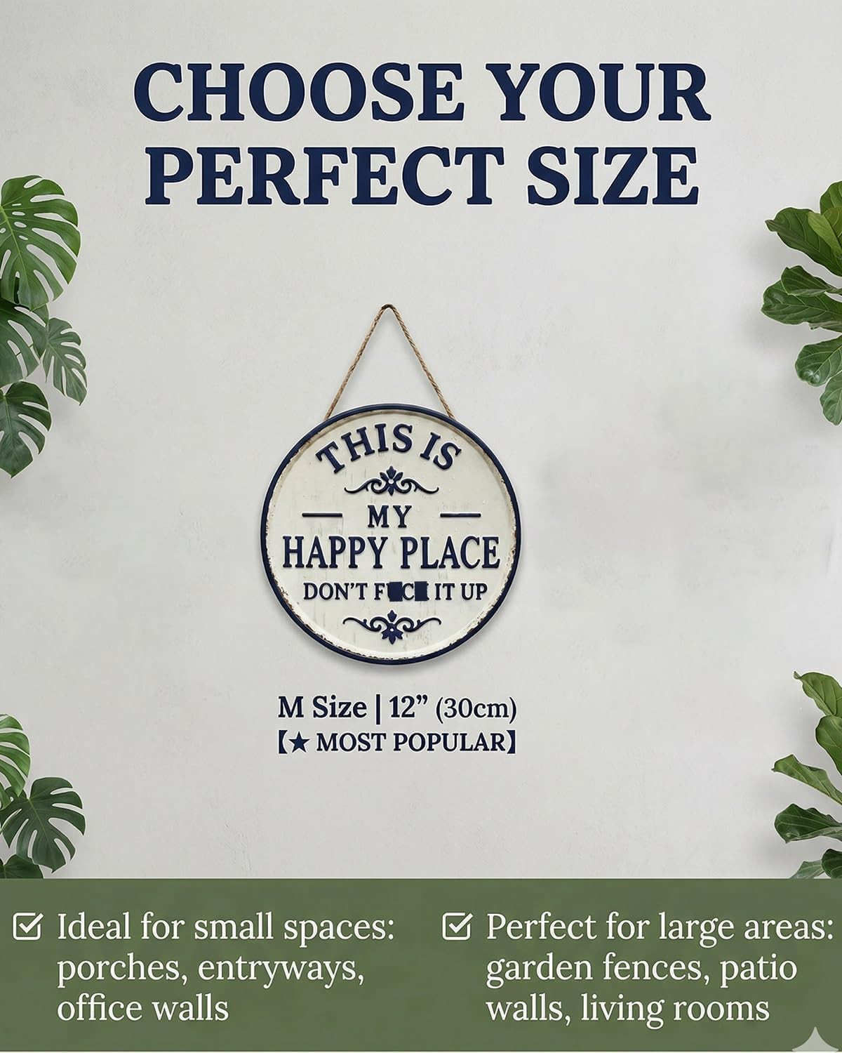 Happy Place – Vintage Statement Metal Sign, “This Is My Happy Place” Round Garde