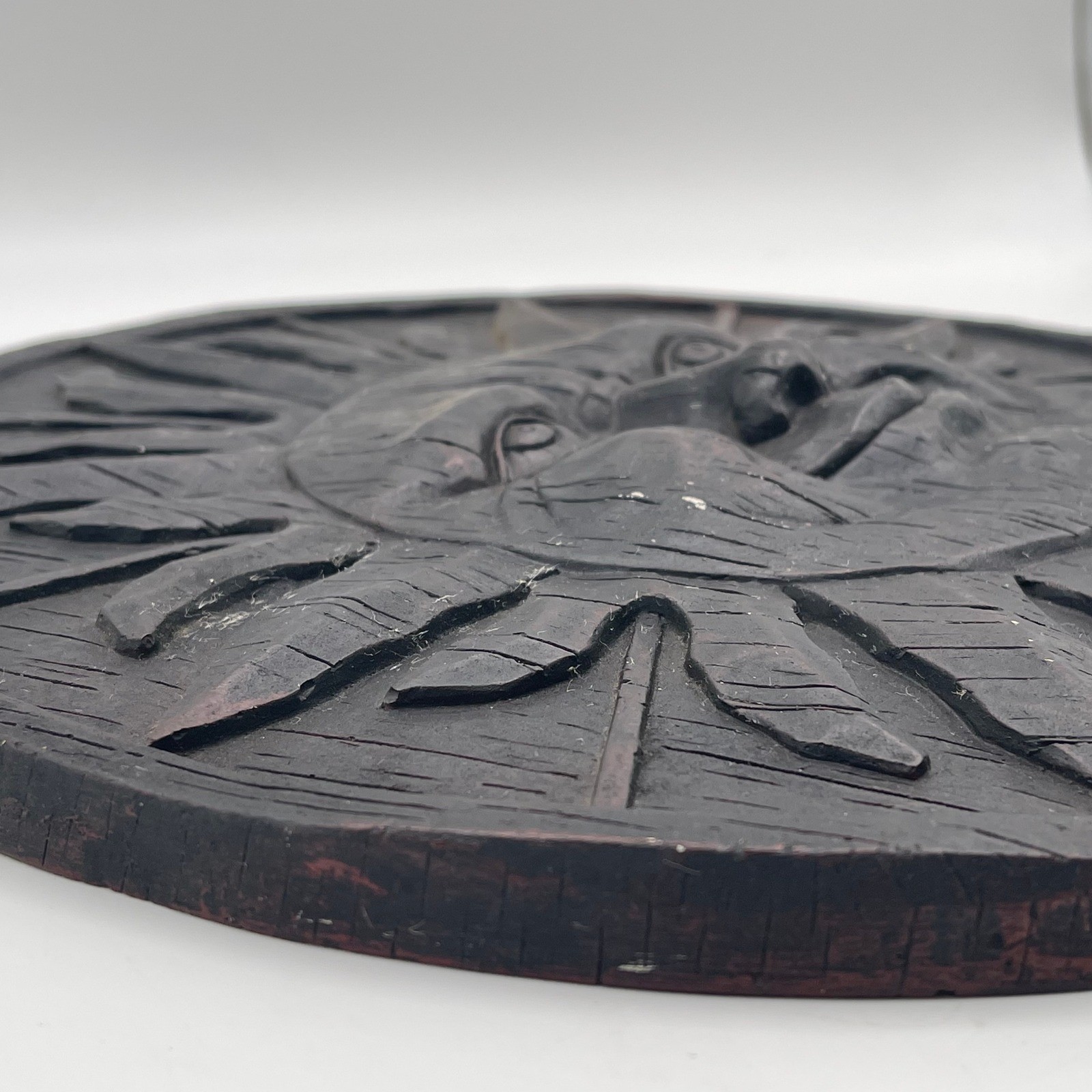 Vintage Style Celestial Sun Face Wall Plaque Black Ceramic Round 12 Inch Decor