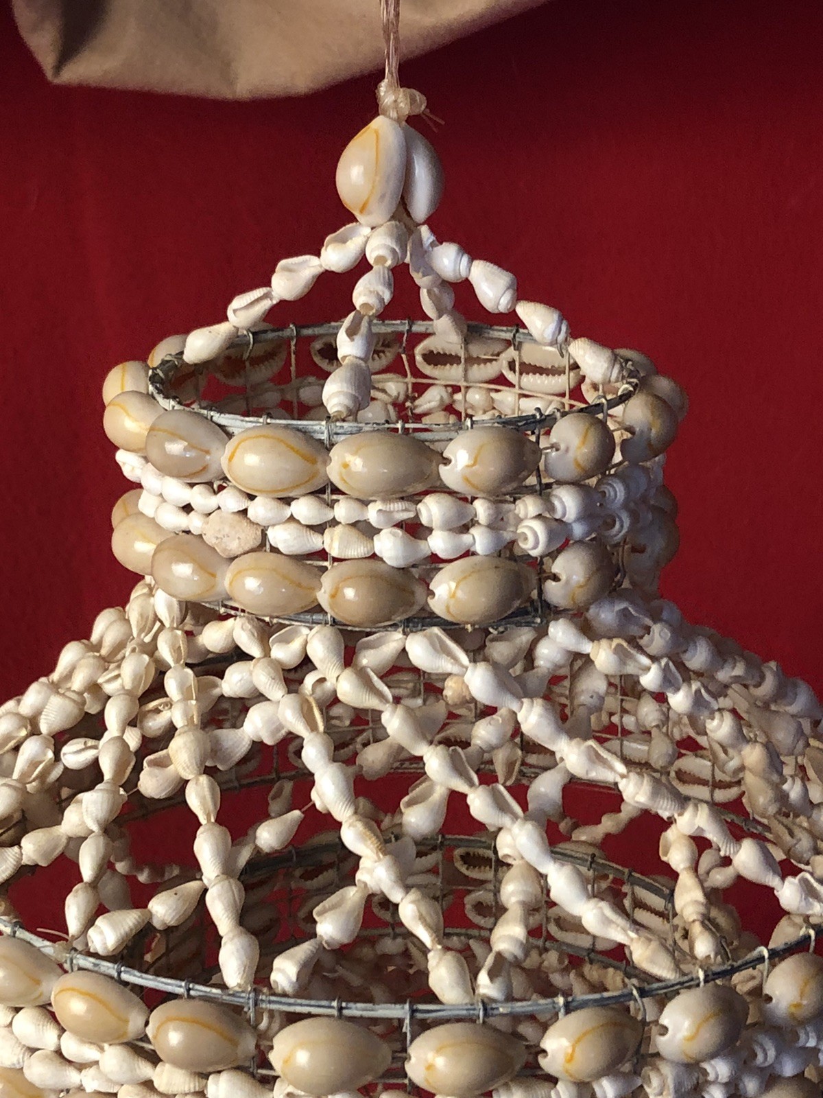 Vtg 60s 70s Cowrie Sea Shell Hanging Macrame Boho Mid Century Multi-Tiered