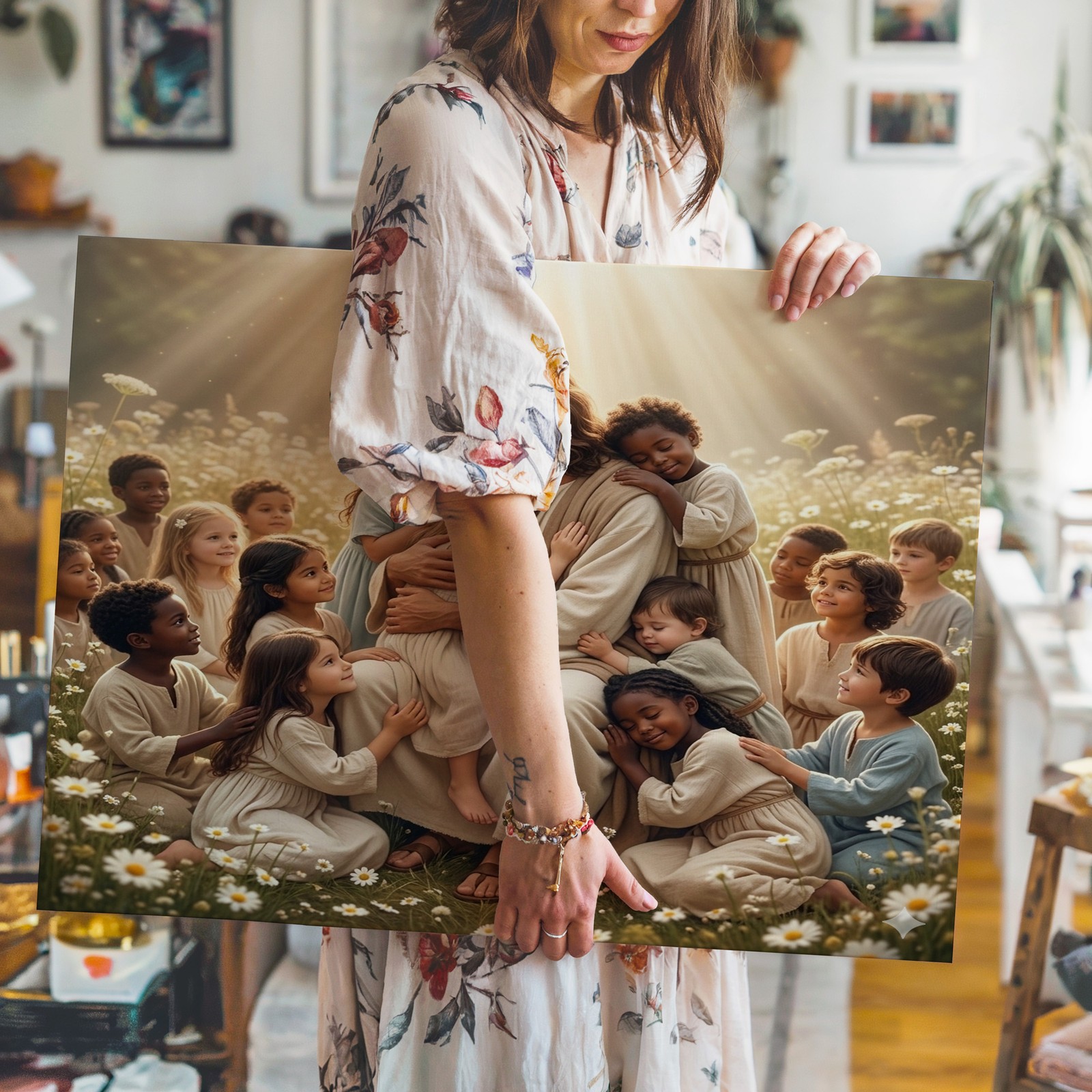 Jesus with Children Christian Inspirational Religious Faith Home Canvas Decor