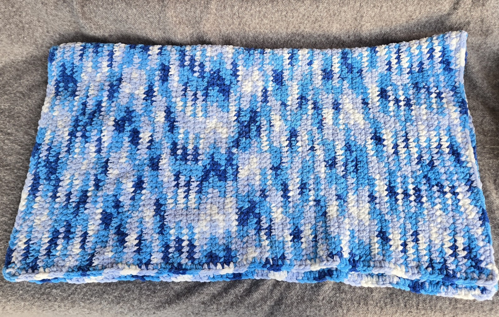 Handmade Blue Crochet Throw Blanket 35x42in