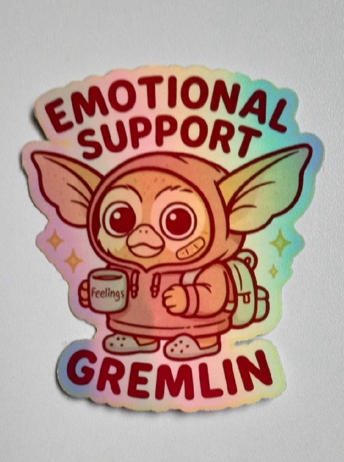 Emotional Support Gremlin 3 Inch Waterproof Holographic Vinyl Sticker