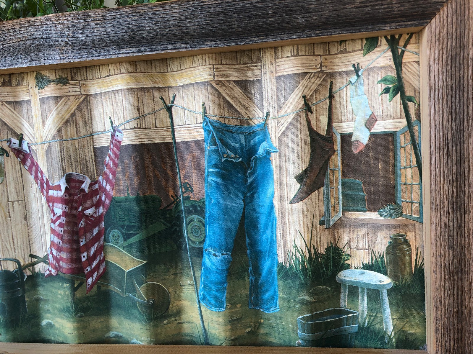VTG Laundry Room Sign Clothes Line Farmhouse Cottagecore Rustic Barnwood Frame