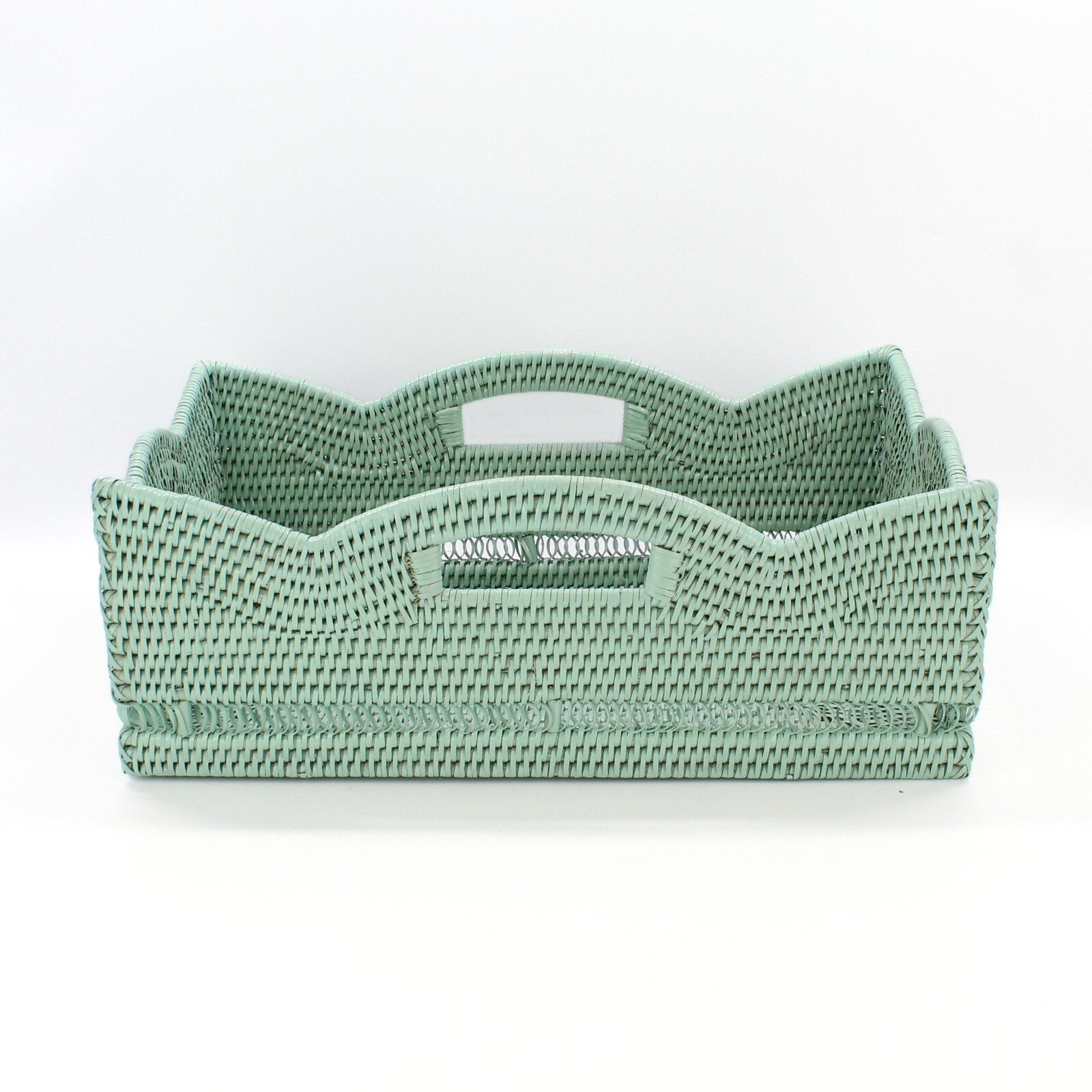 Tight Woven Scalloped Rattan Coffee Table Tray with Handles, Luxury Home Decor